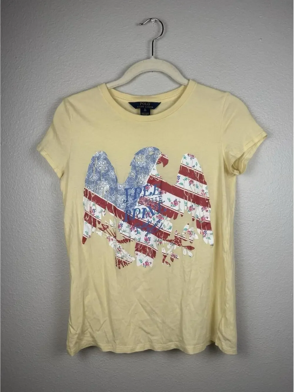 Polo Ralph Lauren Free To Be Brave Eagle Graphic Tee Shirt Yellow XL 16 Girls